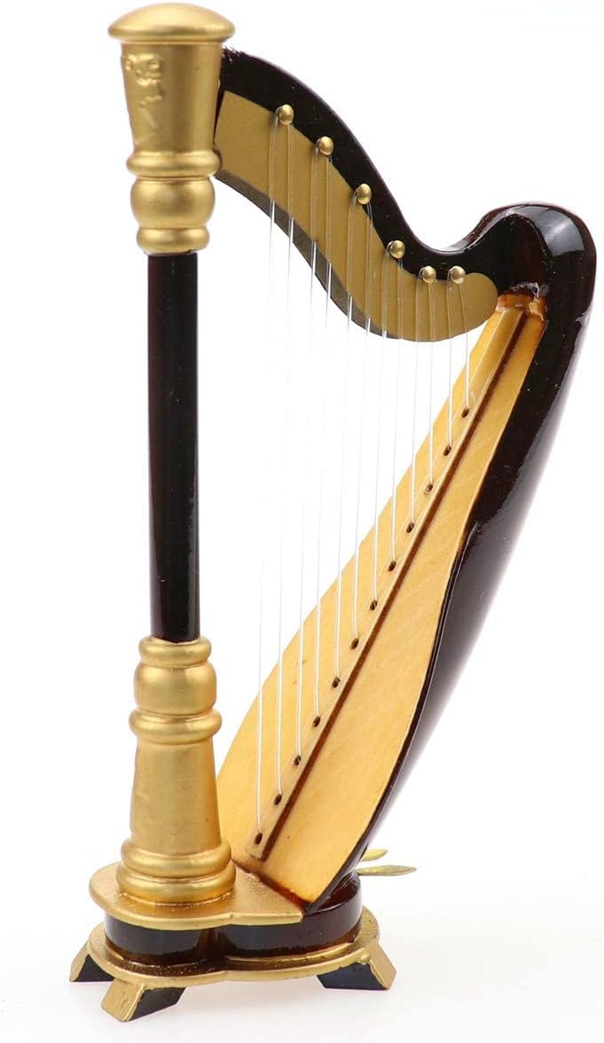 Wooden Miniature Harp with Case Mini Musical Instrument Harp Replica Collectible Figurines Dollhouse Accessories Model Home Decoration Display Ornament (5.51"x3.07"x1.69") - Image 4