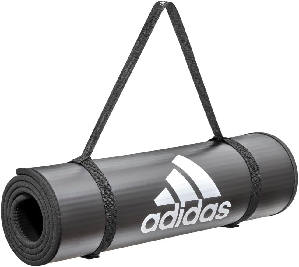 adidas 10mm Extra Thick Training Mat with Carrying Strap and Non-Slip Textured Base - Cushioned Workout Mat for Home Gym, Floor Workouts, and Intense Exercises - Portable and Durable