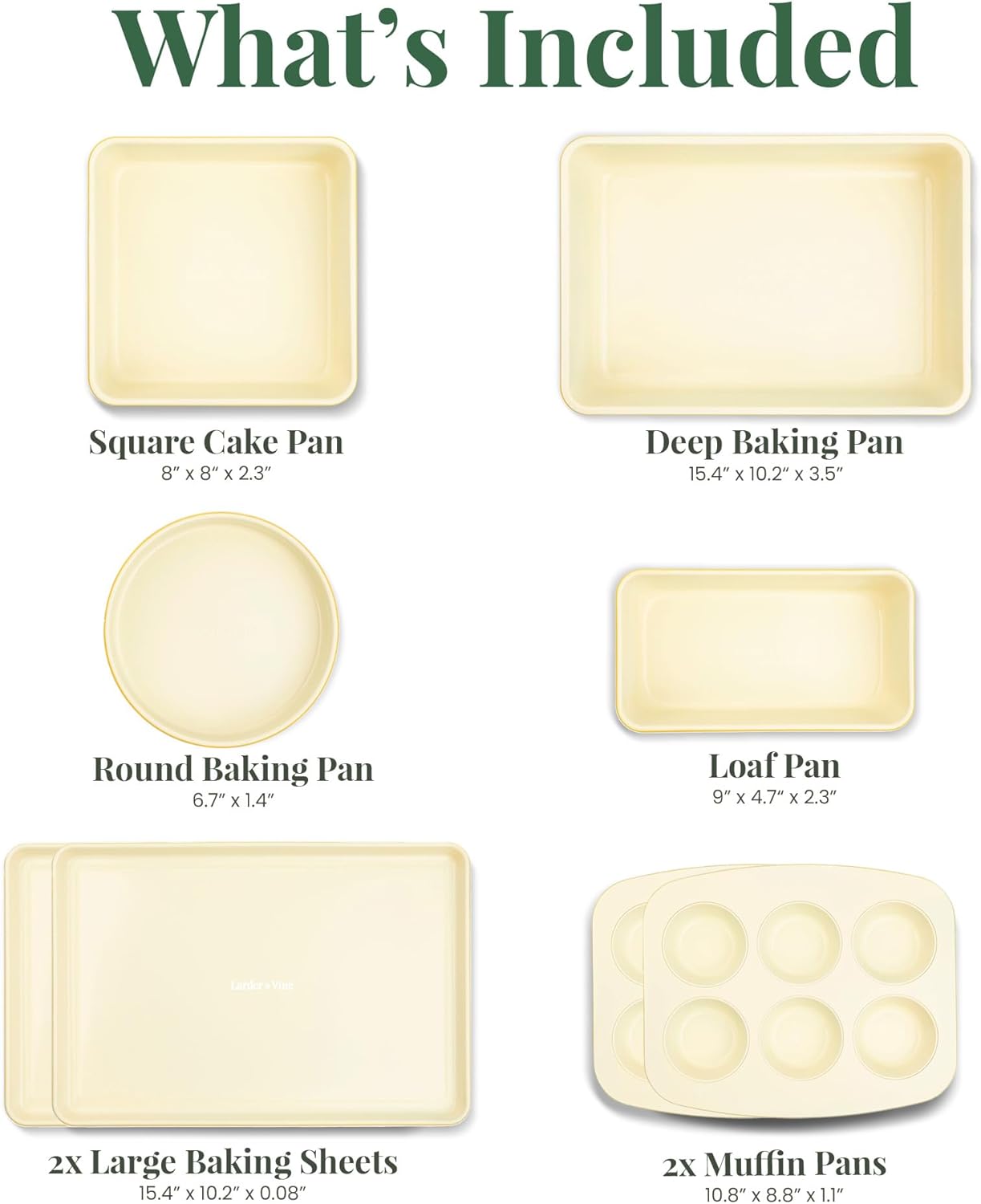 Larder & Vine 8-Piece Bakeware Set | Non-Stick Baking Set with Ceramic Finish | PFAS, PFOA, PTFE, and BPA Free Baking Essentials | Baking Sheets, Muffin Tins and Assorted Baking Pans | Limoncello - Image 3