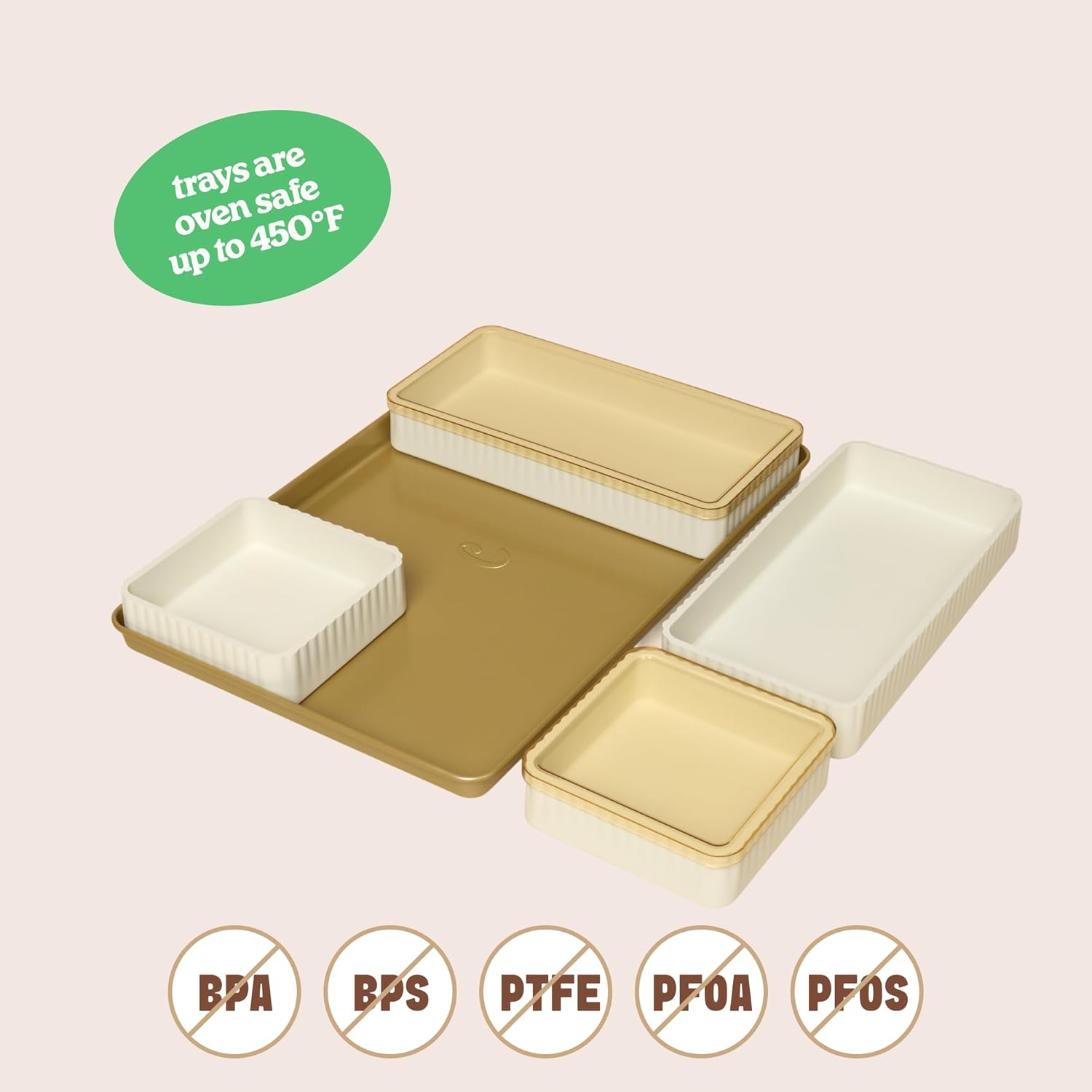 9-Piece Baking Set, Non-Stick Bakeware Set with 2 Large Silicone Trays, 2 Small Silicone Trays with 4 Lids & 1 Baking Sheet Tray, Oven-Safe Upto 450°F - Image 2