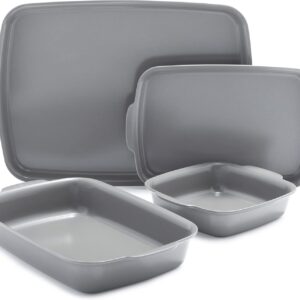GreenPan Premiere Ovenware Healthy Ceramic Nonstick 4 Piece Bakeware Set, PFAS-Free, Rectangular, Square, Quarter, Half Sheet Baking Pans, Warp-Free, Oven Safe to 600F, Dishwasher Safe, Gray