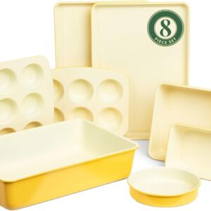 Larder & Vine 8-Piece Bakeware Set | Non-Stick Baking Set with Ceramic Finish | PFAS, PFOA, PTFE, and BPA Free Baking Essentials | Baking Sheets, Muffin Tins and Assorted Baking Pans | Limoncello