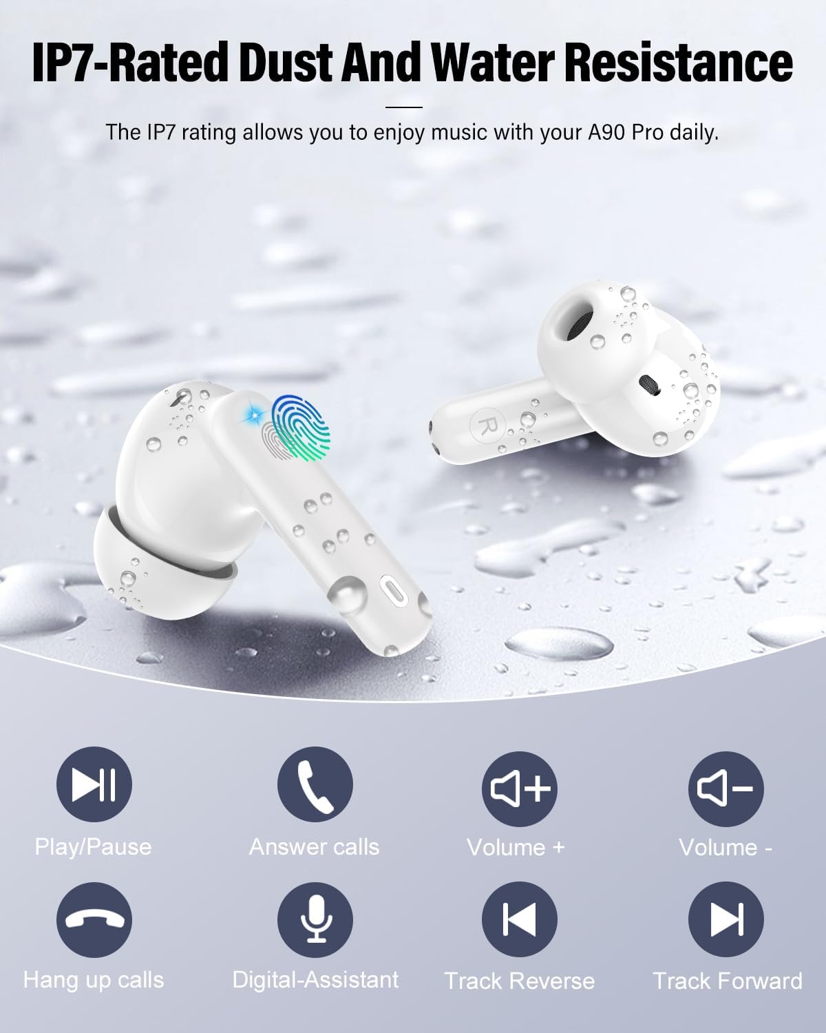 Wireless Earbuds, Bluetooth 5.4 Headphones Bass Stereo, Ear Buds with Noise Cancelling Mic, IP7 Waterproof in Ear Earphones, 36H LED Display Bluetooth Earbuds for Laptop Pad Phones Sports, White - Image 8