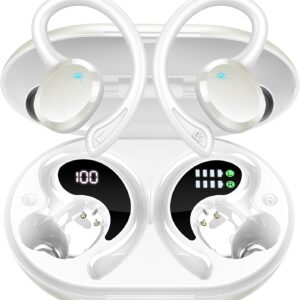 Bluetooth 5.4 Headphones Sport, 2025 Wireless Earbuds Bass Hi-Fi Stereo Over Ear Buds, 56Hrs Noise Cancelling Headset with Earhook, IP7 Waterproof Earphones Workout Running for Laptop Pad Android iOS