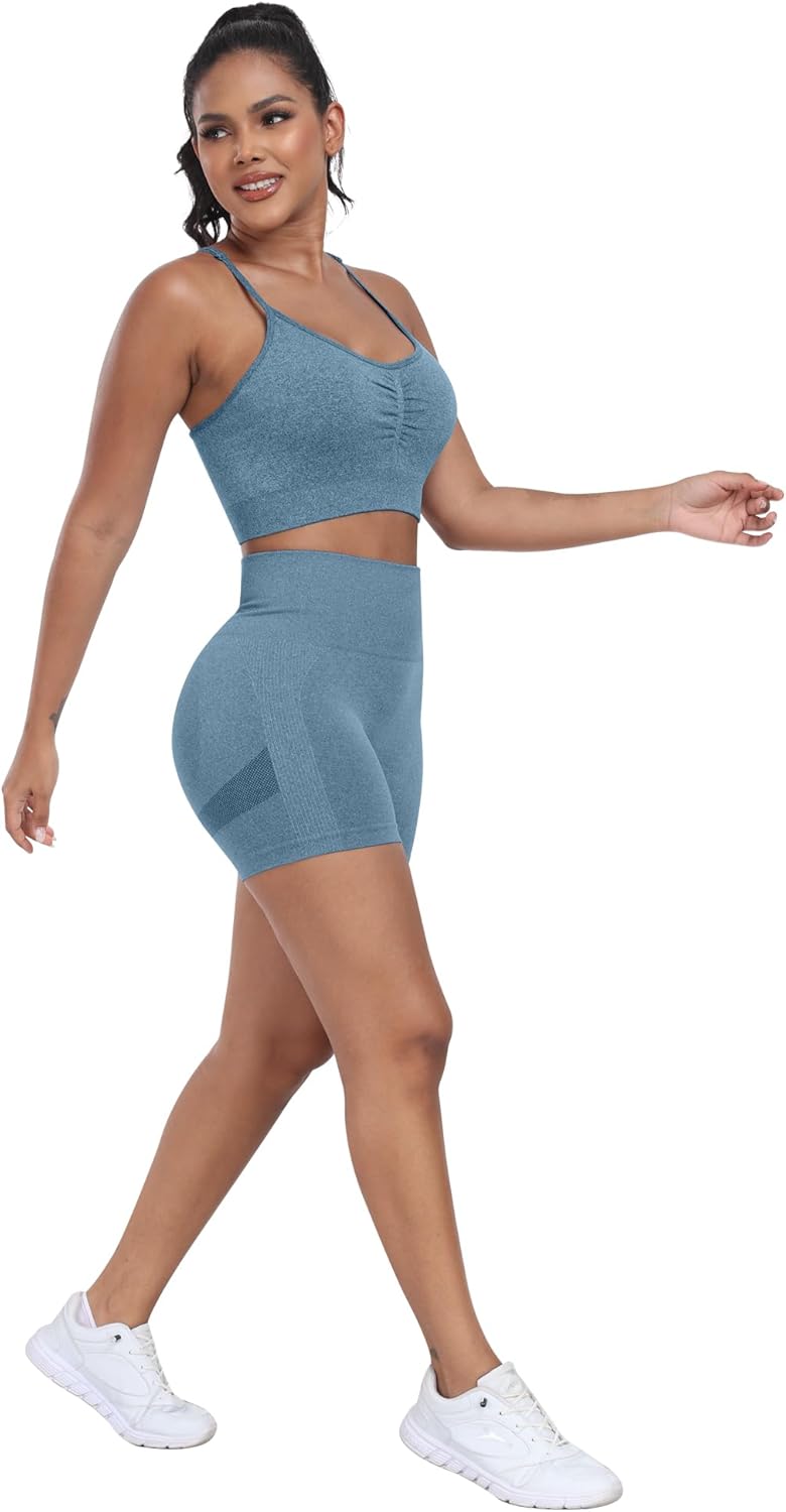 ATHVOTAR Workout Gym Biker Shorts Women: High Waisted Seamless Sports Running Butt Lifting Shorts Sets - Image 4