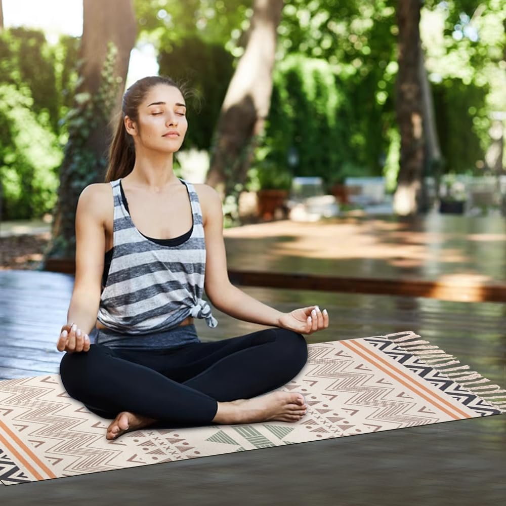 nuveti Cotton Yoga Mat - Absorbent, Grippy Tight Weave, Ashtanga & Hot Yoga Rug, Helps with Slippery Hands & Feet - Image 5