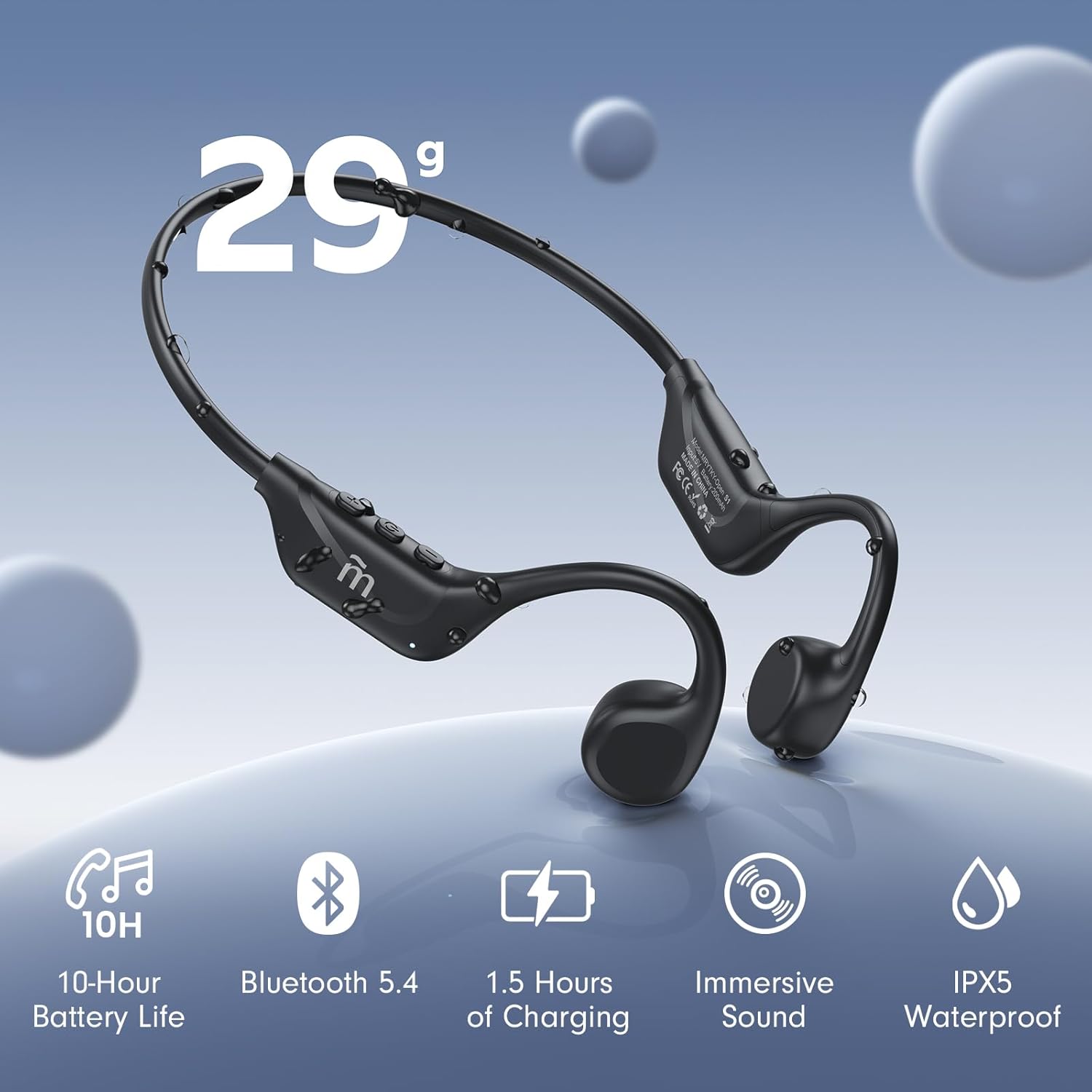 Bone Conduction Headphones,Open Ear Headphones Bluetooth5.4 with Mic,Wireless Headphones 10H Playtime, Waterproof Sport Headphone Suitable for Running,Cycling, Outdoor Sports Black - Image 2