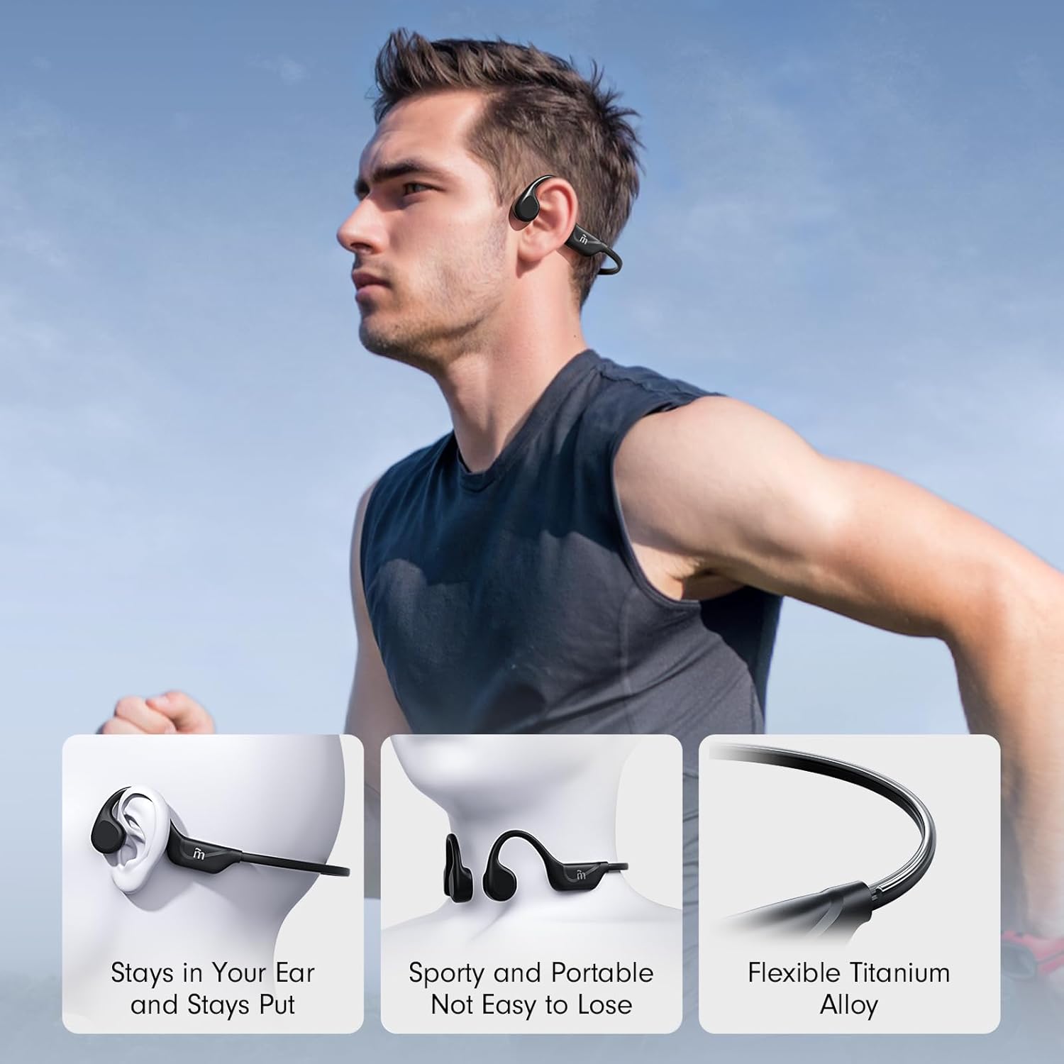 Bone Conduction Headphones,Open Ear Headphones Bluetooth5.4 with Mic,Wireless Headphones 10H Playtime, Waterproof Sport Headphone Suitable for Running,Cycling, Outdoor Sports Black - Image 3