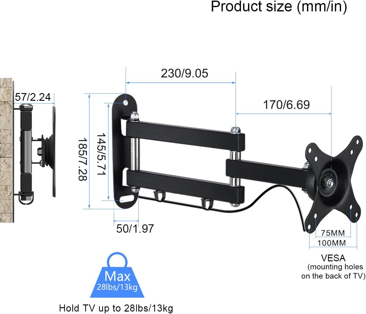 Suptek TV Wall Mount Swivel Tilt Rotation Full Motion Adjustable Articulating for Most 15-32 inch LED, LCD Monitor Wall Mount VESA 75,100 (MA2720) - Image 7