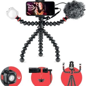 JOBY GorillaPod Mobile Vlogging Kit (Smartphone Rig, Wavo Mobile Mic, Beamo Mini LED Light) Flexible Tripod, Phone Holder, Vlog Microphone, Vlog Light, Vlogging Camera Kit, Content Creator