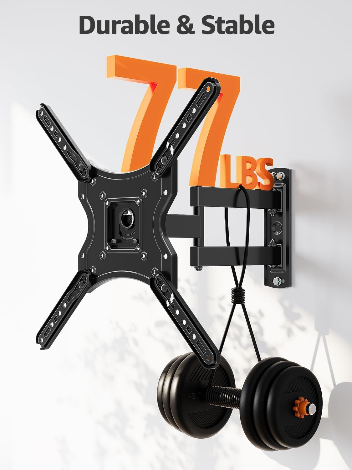 ELIVED Full Motion TV Wall Mount for Most 26-60 Inch TVs, Articulating Arms Swivel and Tilt tv Mount, Wall Mount Brackets Max VESA 400x400, Single Stud Perfect Center Design, Holds Up to 77 lbs. - Image 8