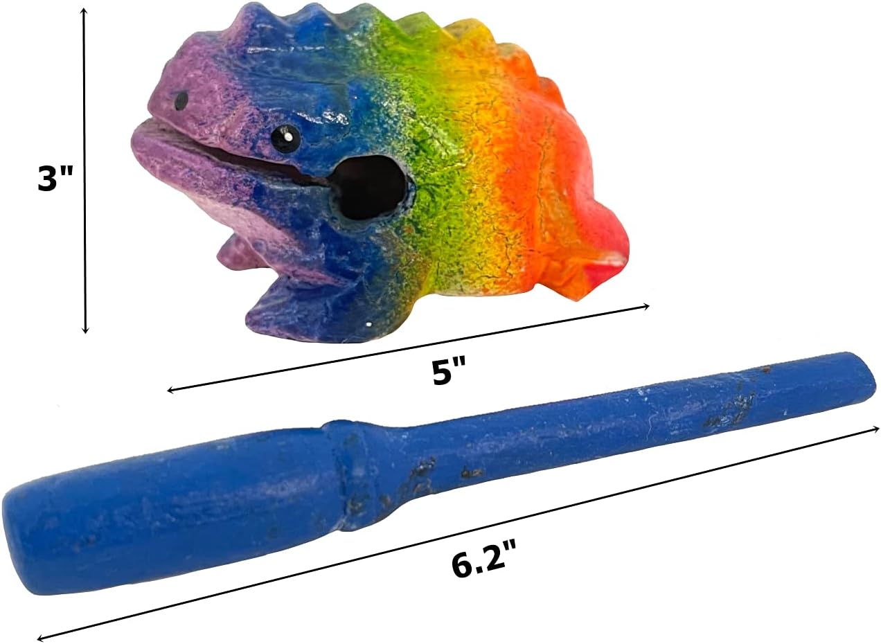 5" Wooden Frog Percussion Instrument - Guiro Rasp Tone Block Thailand Handcraft Musical Lucky Frog Home Office Decoration Nice Gift (Rainbow) - Image 4