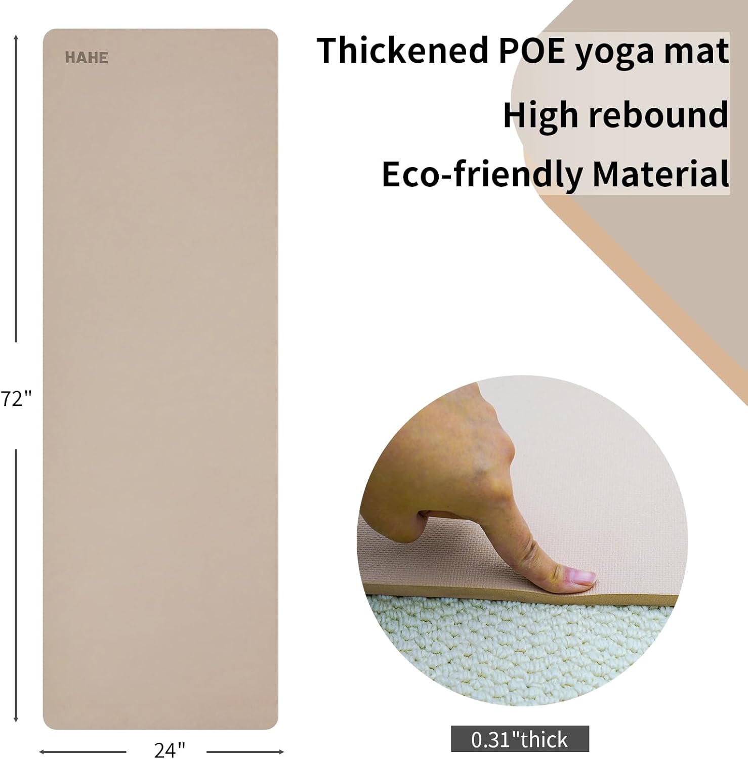 HAHE Yoga Mat Thick (8MM,1/3"), Eco-Friendly POE Non Slip Yoga Mat, High Rebound & Shock Absorption, Anti-Tear & Sweat-Resistant for Yoga, Fitness, Home, Workouts, Large Pilates Mats 72"x24" with Carrying Strap - Image 2