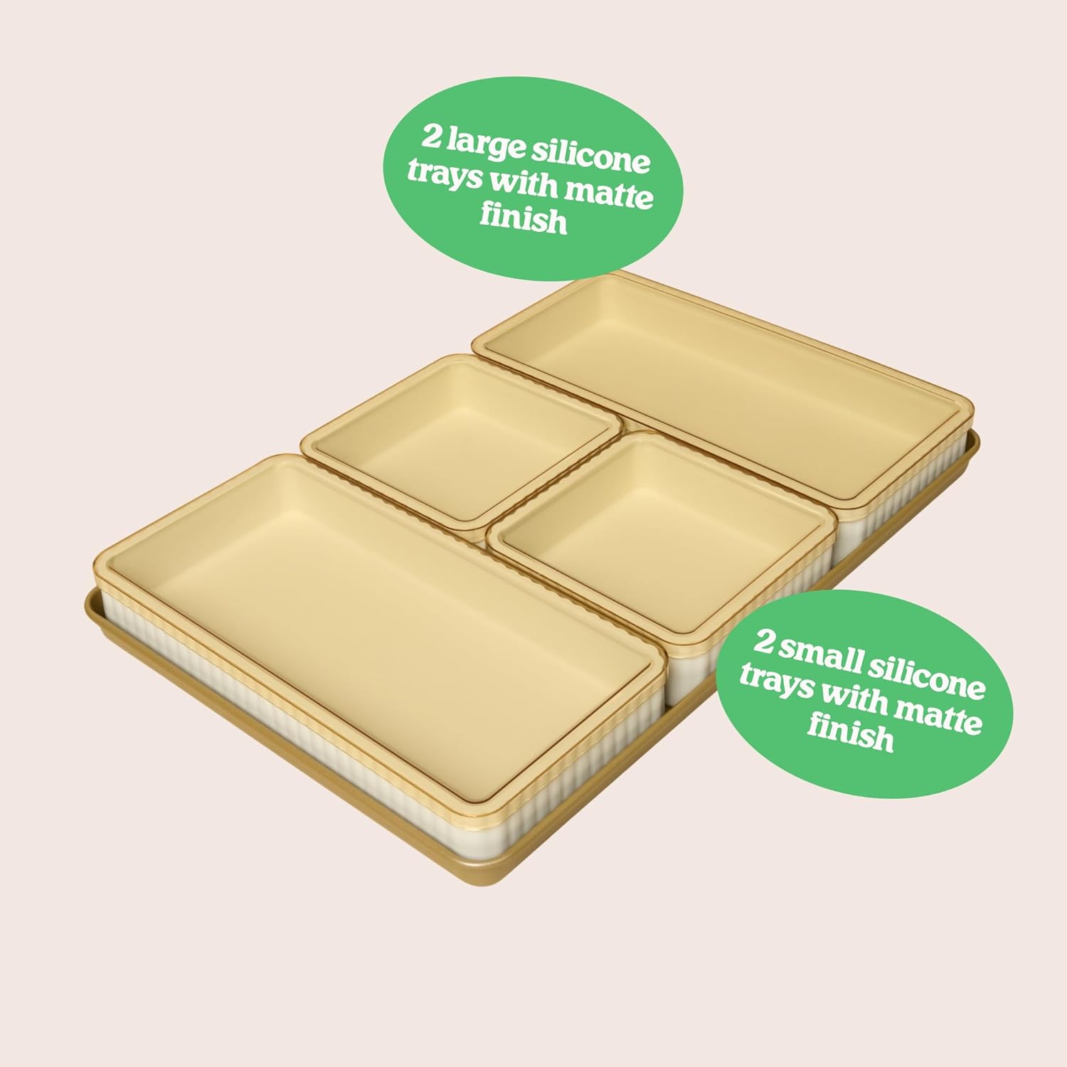 9-Piece Baking Set, Non-Stick Bakeware Set with 2 Large Silicone Trays, 2 Small Silicone Trays with 4 Lids & 1 Baking Sheet Tray, Oven-Safe Upto 450°F - Image 4