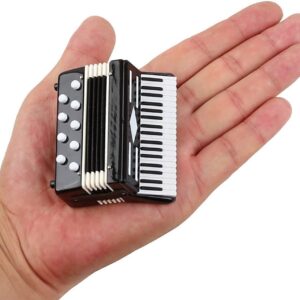 Miniature Accordion with Case Mini Musical Instrument Accordion Replica Collectible Figurines Dollhouse Accessories Model Home Decoration Display Ornament (Black, 2.76″x2.36″x1.18″)
