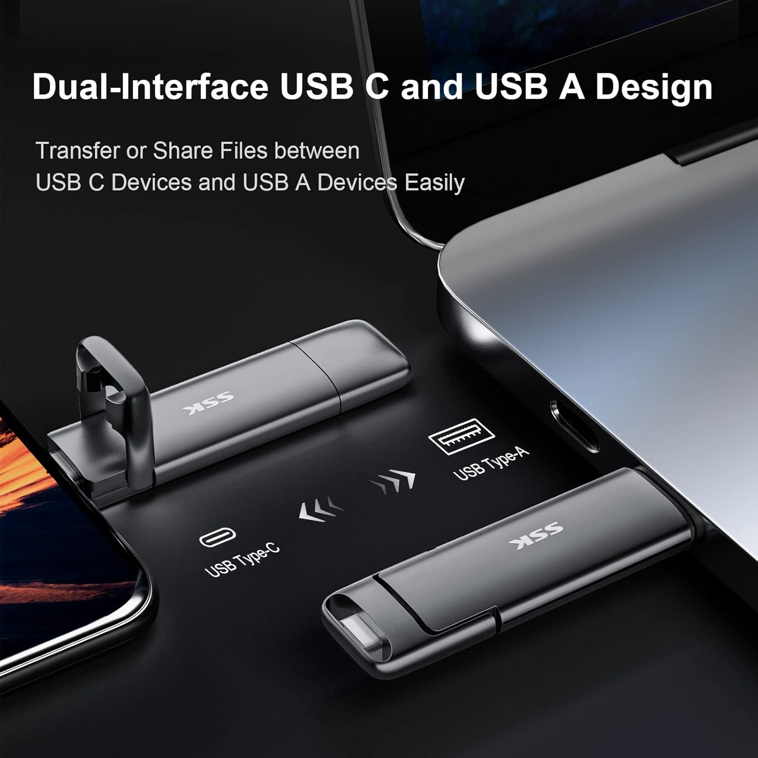SSK 1TB USB Drive,External SSD Fast 550MB/s 2-in-1 Dual-Drive Type C+ A USB3.2 Gen2 Solid State ThumbDrive SSD-Stick for iPhone 15/16/PS4/Android Phone/Tablet/Windows/Mac - Image 3