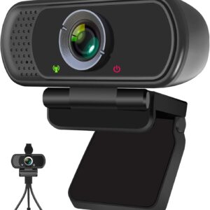 Full HD 1080P Webcam with Privacy Shutter and Tripod, Pro Streaming Web Camera with Microphone, Widescreen USB Computer Camera for Laptop Desktop