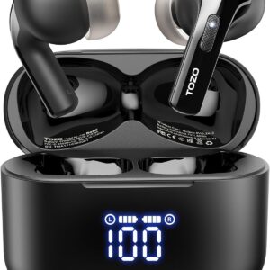 TOZO T20 Wireless Earbuds Bluetooth Headphones 48.5 Hrs Playtime with LED Digital Display, IPX8 Waterproof, Dual Mic Call Noise Cancelling 10mm Broad Range Speakers, 2025 Version