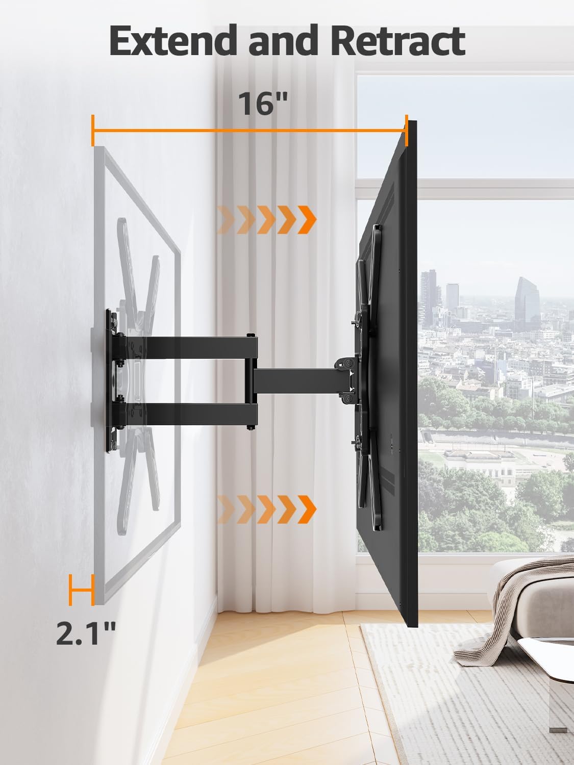 ELIVED Full Motion TV Wall Mount for Most 26-60 Inch TVs, Articulating Arms Swivel and Tilt tv Mount, Wall Mount Brackets Max VESA 400x400, Single Stud Perfect Center Design, Holds Up to 77 lbs. - Image 2
