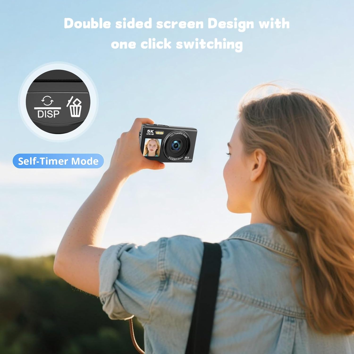 Dual Screen 5K Digital Camera for Vlogging with Fill Light - 80MP, 16X Zoom, WiFi, YouTube/Blogging, Includes 32GB Card & 2 Batteries (X9-Black) - Image 3