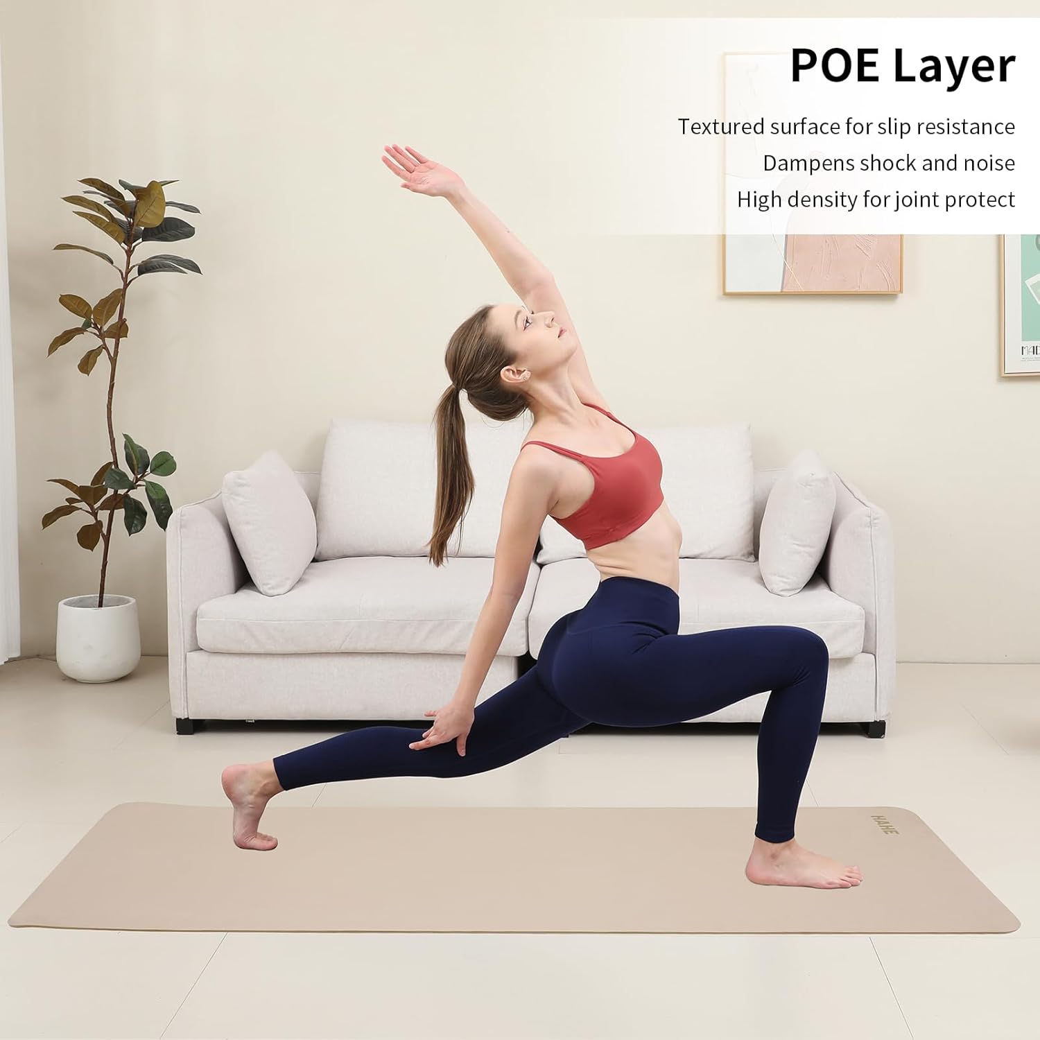 HAHE Yoga Mat Thick (8MM,1/3"), Eco-Friendly POE Non Slip Yoga Mat, High Rebound & Shock Absorption, Anti-Tear & Sweat-Resistant for Yoga, Fitness, Home, Workouts, Large Pilates Mats 72"x24" with Carrying Strap - Image 5