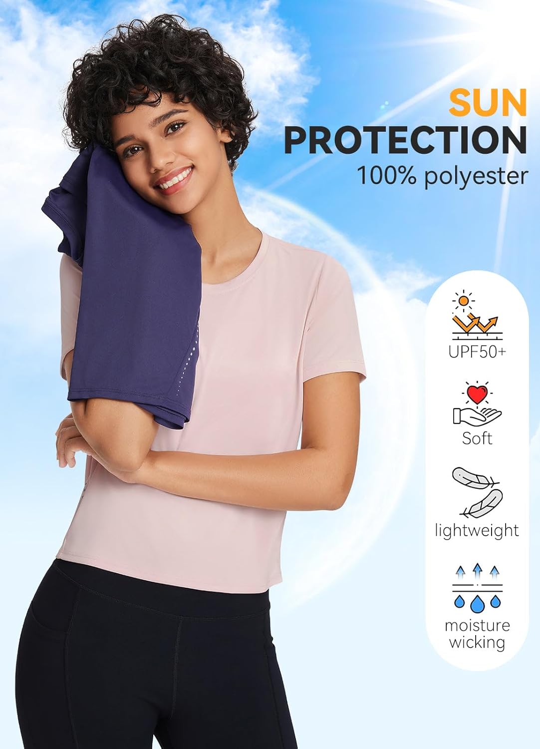 baleaf Women's Workout Tops Athletic Shirts Cropped Short Sleeve Split Back Running Gym Quick Dry Sun Protection UPF 50+ - Image 3