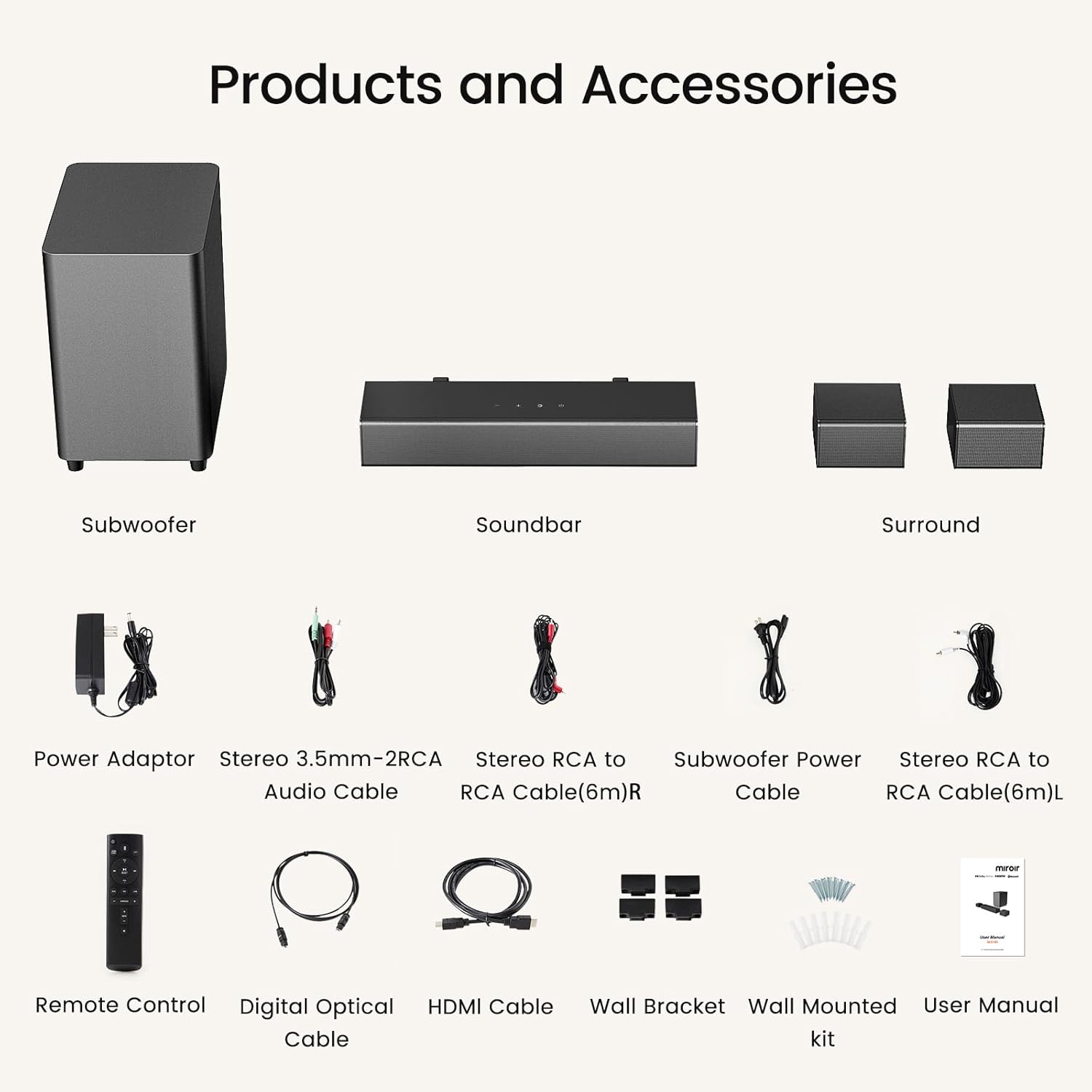 Miroir 5.1 Sound Bar for Smart TV, with Dolby Atmos & Wireless Subwoofer, 410W Bluetooth Surround Sound System, Immersive 3D Sound Home Theater System for HDMI eARC - Image 9