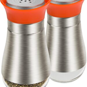 Evelyne Salt Pepper Seasoning Glass Shaker with Stainless Steel Cover 2 pcs Pack Set (Orange)