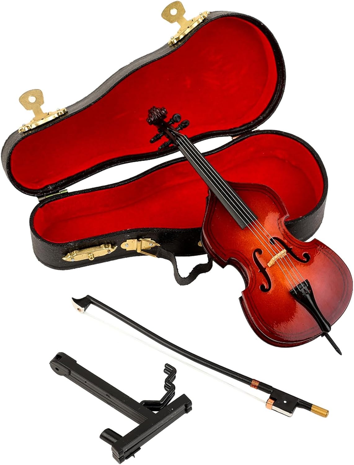 Wooden Miniature Double Bass with Stand, Bow and Case Mini Musical Instrument Contrabass Replica Collectible Figurines Upright Bass Model Home Decoration Display Ornament (5.67"x2.17"x1.14") - Image 5