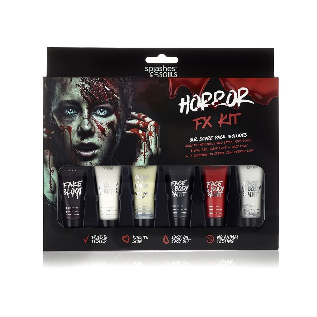 Splashes & Spills Horror FX Makeup Kit - 9 Piece Set, Halloween SFX Makeup, Face & Body Paint Perfect For Vampire, Zombie, or Ghost Looks, Includes 6 Colors Sponge, Brush, and Tutorial Guide - Image 7