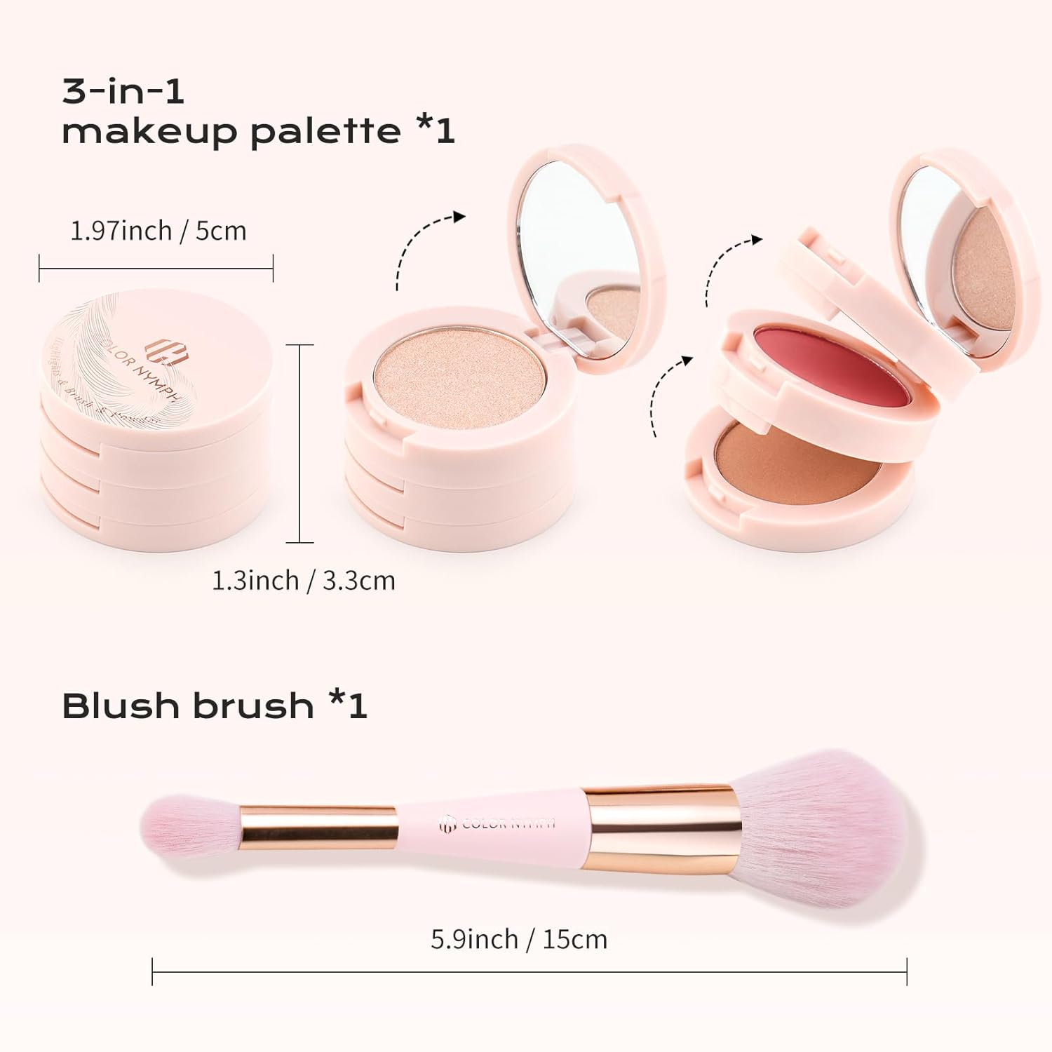 Color Nymph 3 Colors Contour Blush Highlighter Makeup Palette | 3-IN-1 Multi-Colored Shimmer & Matte Long-Lasting Travel-Friendly Make up Kit, Includes Brush & Mirror | Stacked Makeup Design (Purple) - Image 2