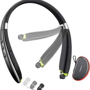 Bluetooth Headset, 2025 Upgraded Neckband Bluetooth Headphones with Retractable Earbuds, Noise Cancelling Stereo Earphones with Mic, Foldable Wireless Headphones for Sports Office with Carry Case