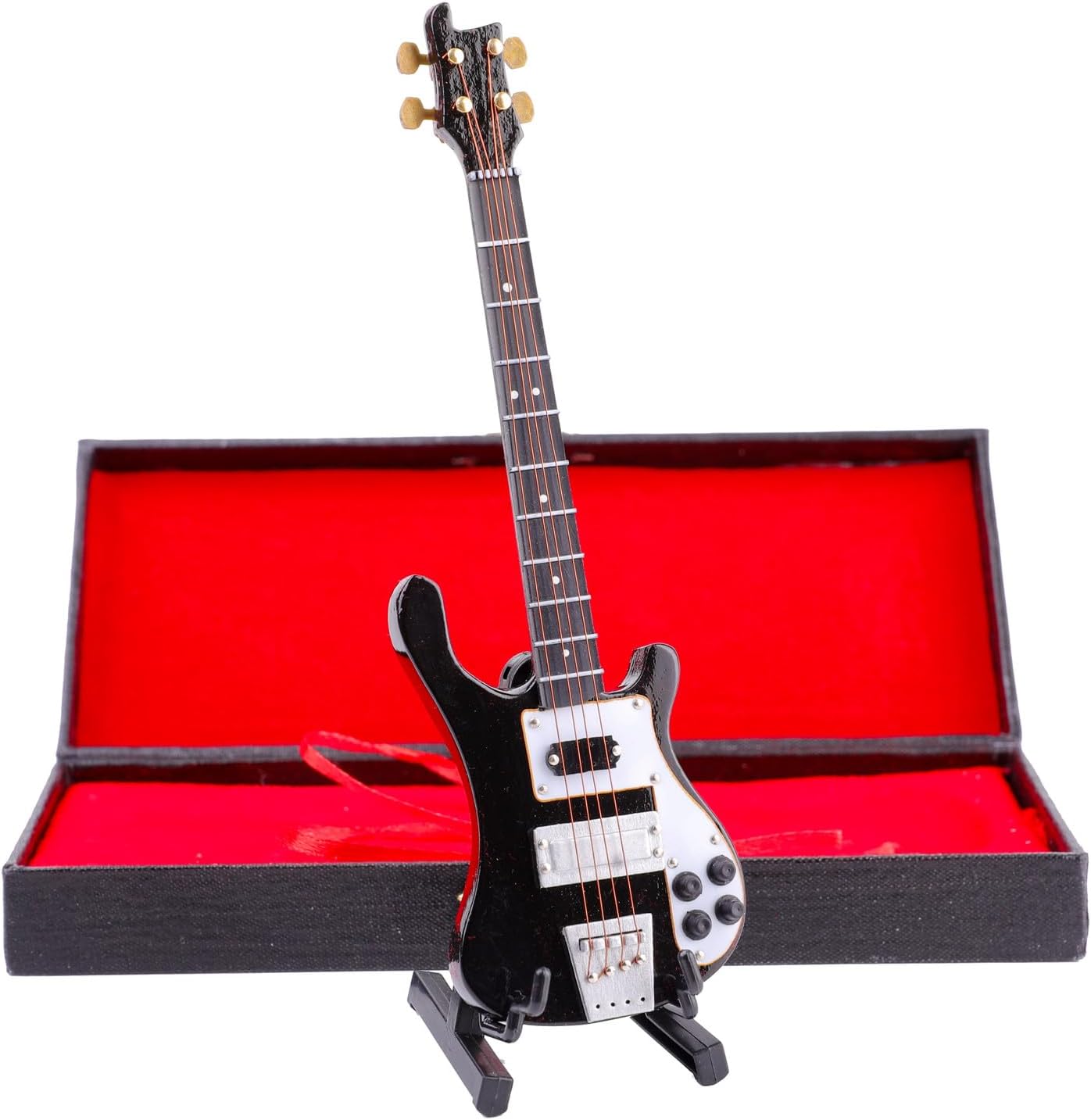 Wooden Miniature Electric Bass Guitar with Stand and Case Mini Musical Instrument Electric Bass Guitar Replica Collectible Figurines Model Home Decoration Birthday Gifts (6.31"x1.89"x0.28") - Image 4