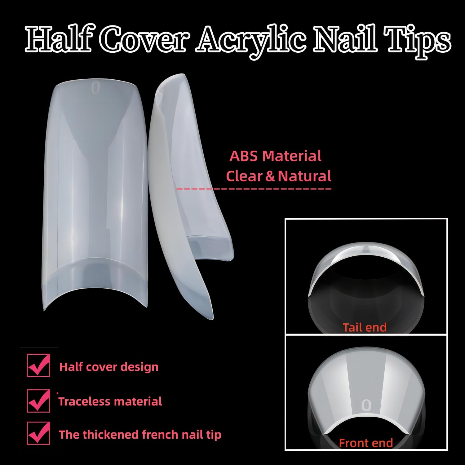 1000pcs Clear and Natural Acrylic Nail Tips,10 Size French Nail Tips For Acrylic Nails Half Cover False Nails Extension Artificial Fingernails - Image 4
