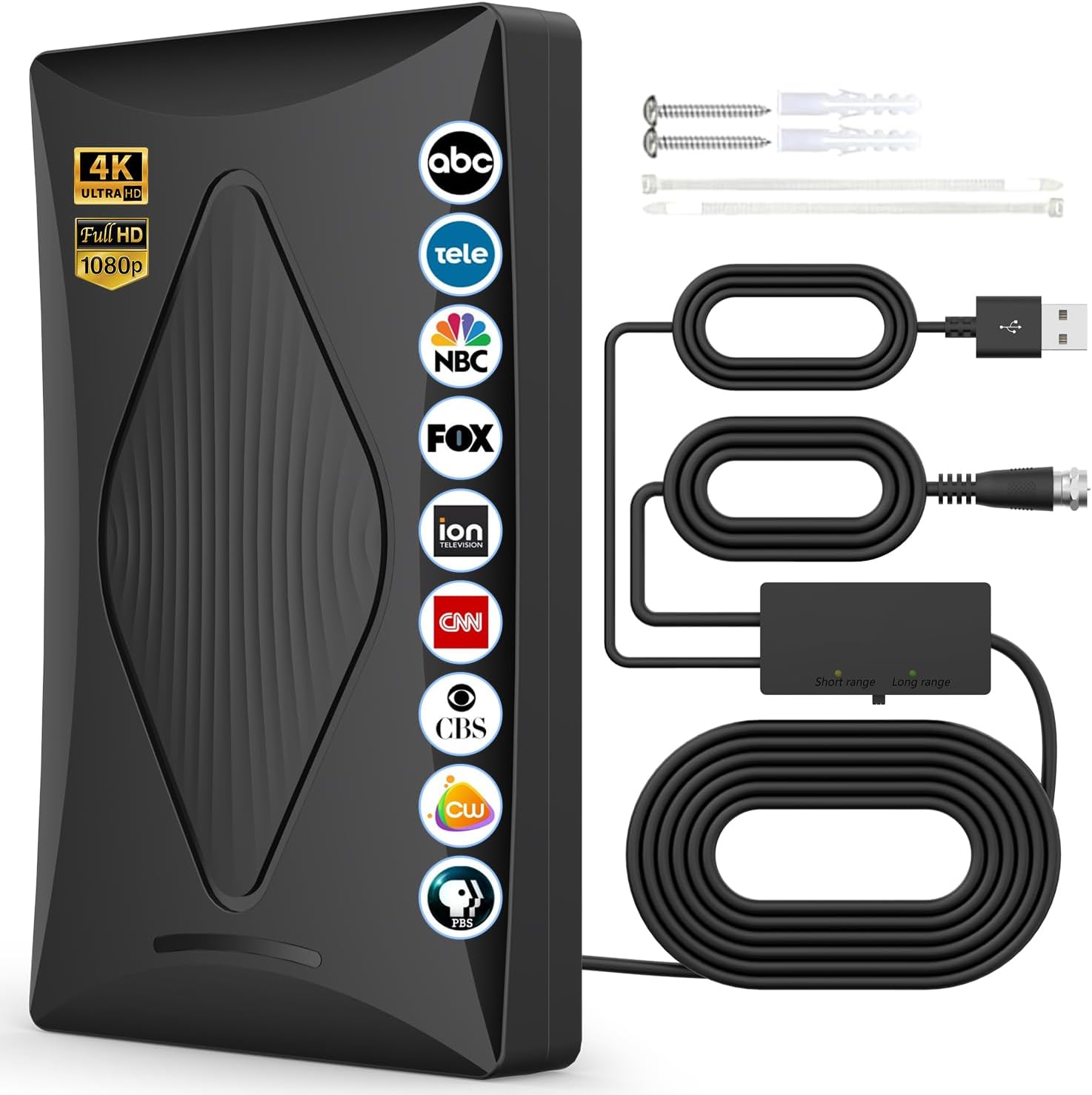 2025 TV Antenna Indoor Antenna for Smart TV, 2200+ Miles Long Range Reception tv Antenna with Amplifier Signal Booster for Local Channels, Clear Reception for 4K 1080p HD