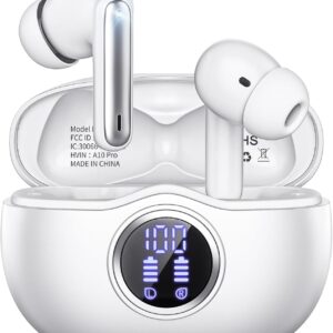 A10 Pro Wireless Earbuds, Bluetooth 5.3 Headphones HiFi Stereo 50H Playback LED Digital Display Ear Buds with ENC Noise Canceling Headset, IPX7 Waterproof Earphones for Gym/Running/Work
