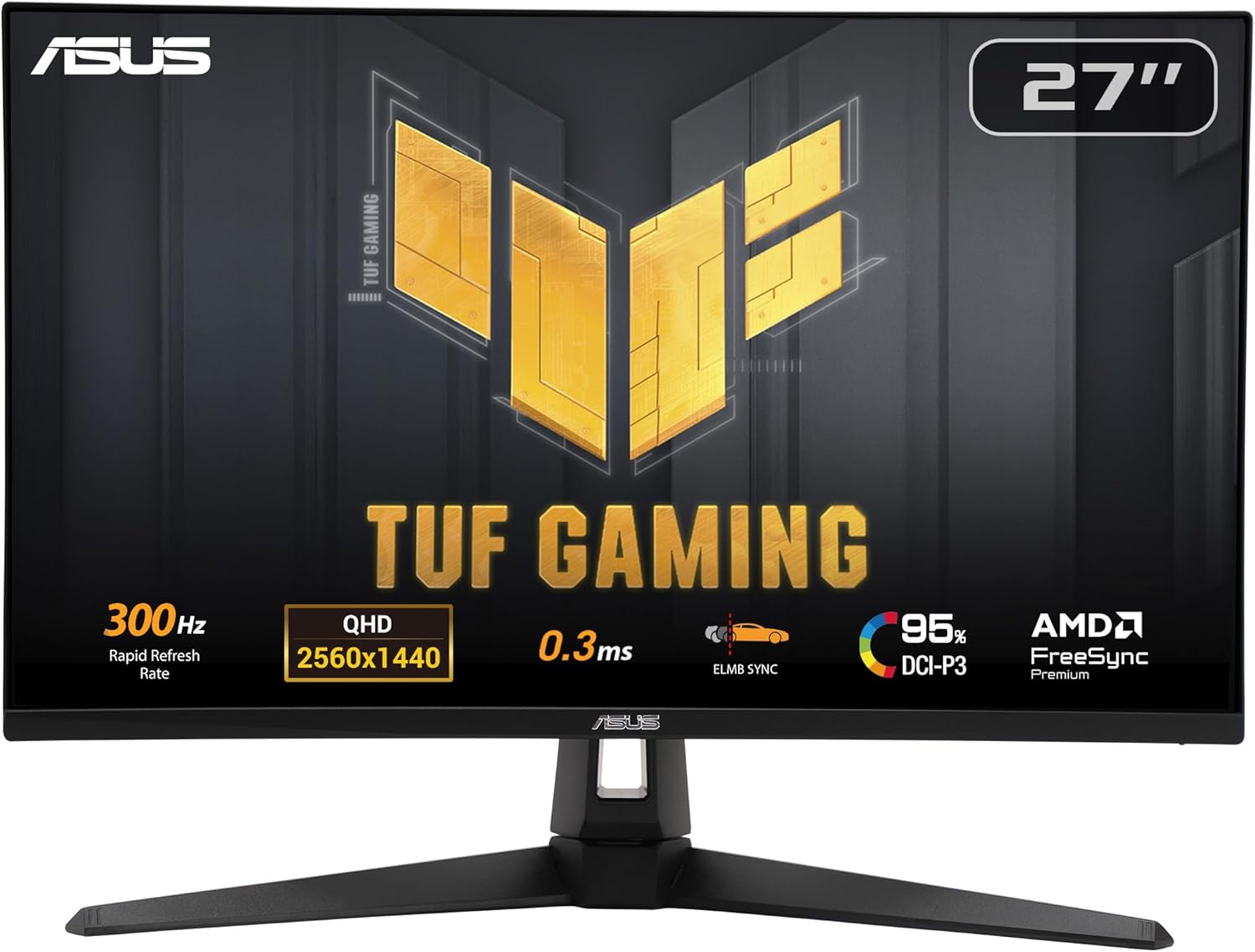 ASUS TUF Gaming 27” 1440P Monitor (VG27AQM5A) - QHD (2560x1440), 300Hz, Fast IPS, Extreme Low Motion Blur Sync, 0.3ms, Speaker, 95% DCI-P3, Shadow Boost, DisplayWidget Center, 3 yr Warranty