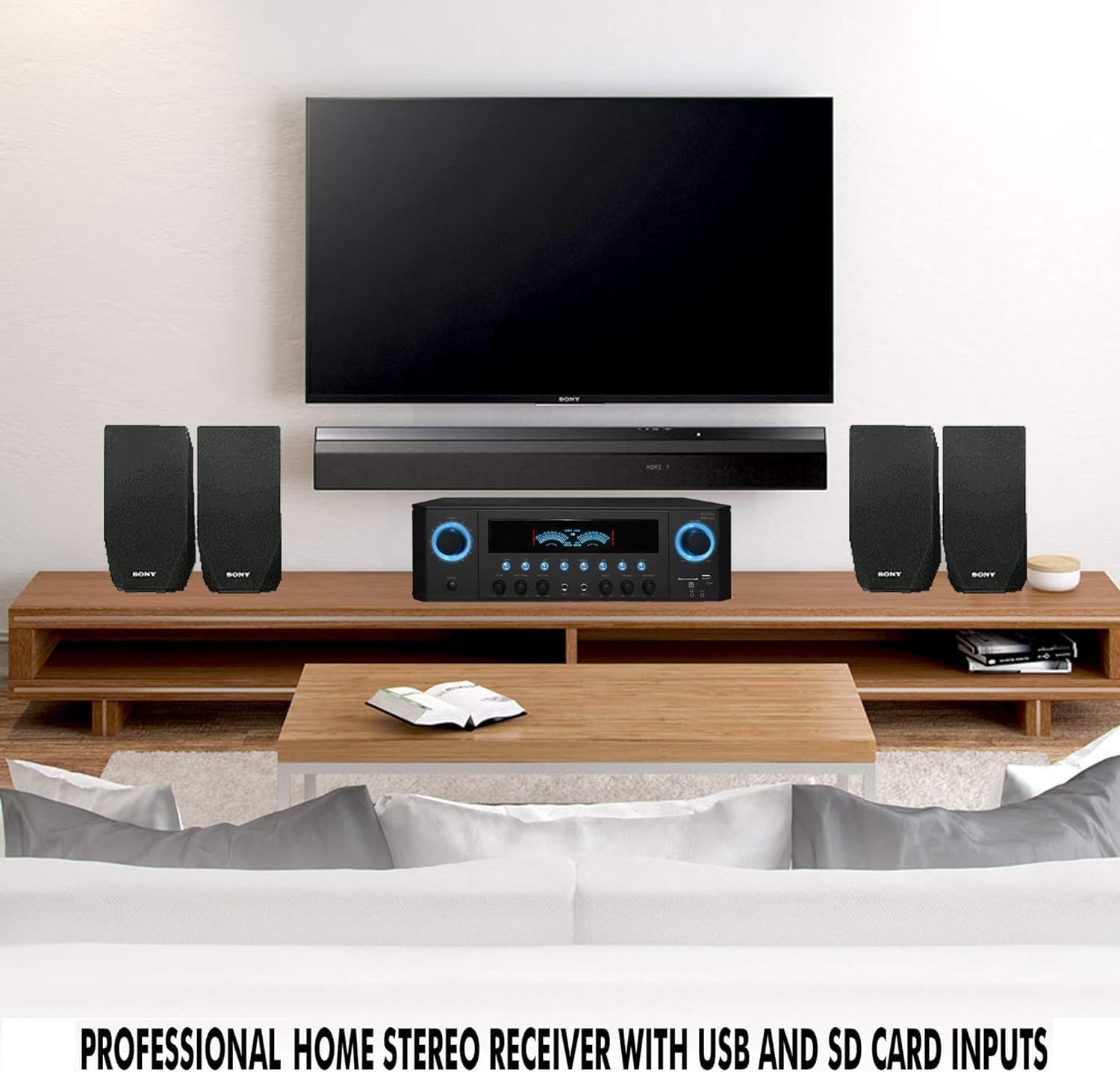 Technical Pro 1000 Watts Professional Home Theater Receiver System Kit w Portable Microphone with Digital Processing and Remote 6 Qty of 5.25” Ceiling Wall Mount Framed Speakers - Image 8