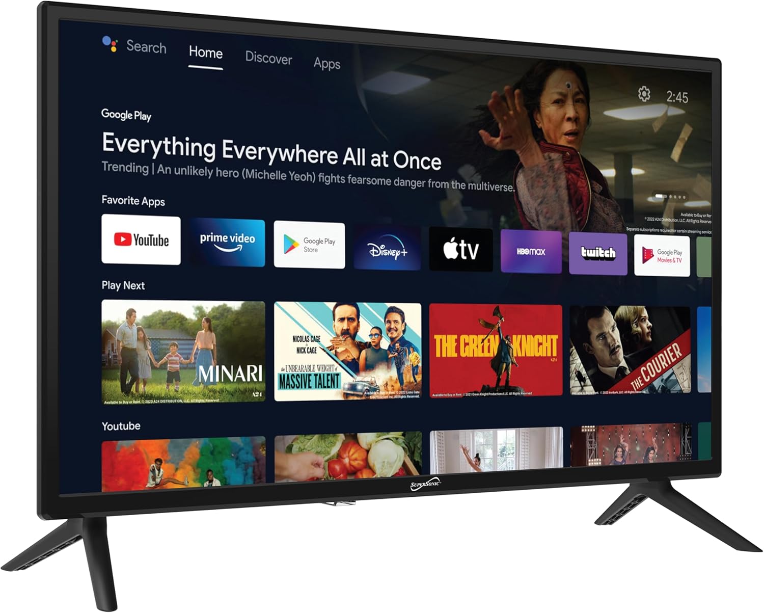 Supersonic SC-2450GTV-A 24-inch DLED Smart HDTV with Google Assistant, ATSC & NTSC System, HDMI USB Input, WiFi, 1080p Resolution, 16.7M Colors,60Hz Refresh Rate, Bluetooth, AC/DC Compatible - Image 6