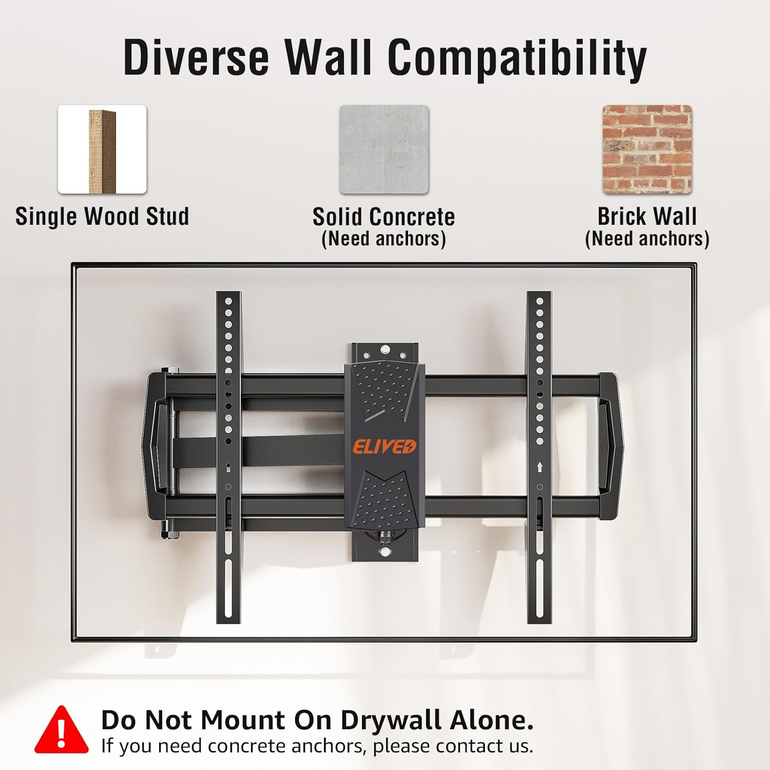 ELIVED Long Arm TV Mount for Most 42-75 Inch TVs, 32" Long Extension Arm Corner TV Wall Mount, Articulating Wall Mount tv Bracket Swivel and Tilt, Holds up to 99 lbs. Max VESA 600x400mm, YD1036 - Image 8