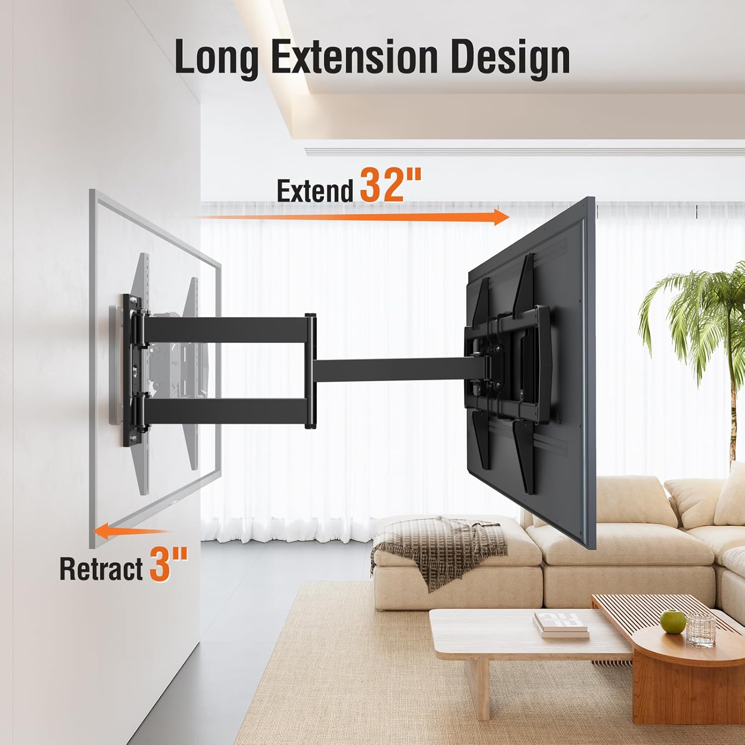 ELIVED Long Arm TV Mount for Most 42-75 Inch TVs, 32" Long Extension Arm Corner TV Wall Mount, Articulating Wall Mount tv Bracket Swivel and Tilt, Holds up to 99 lbs. Max VESA 600x400mm, YD1036 - Image 2