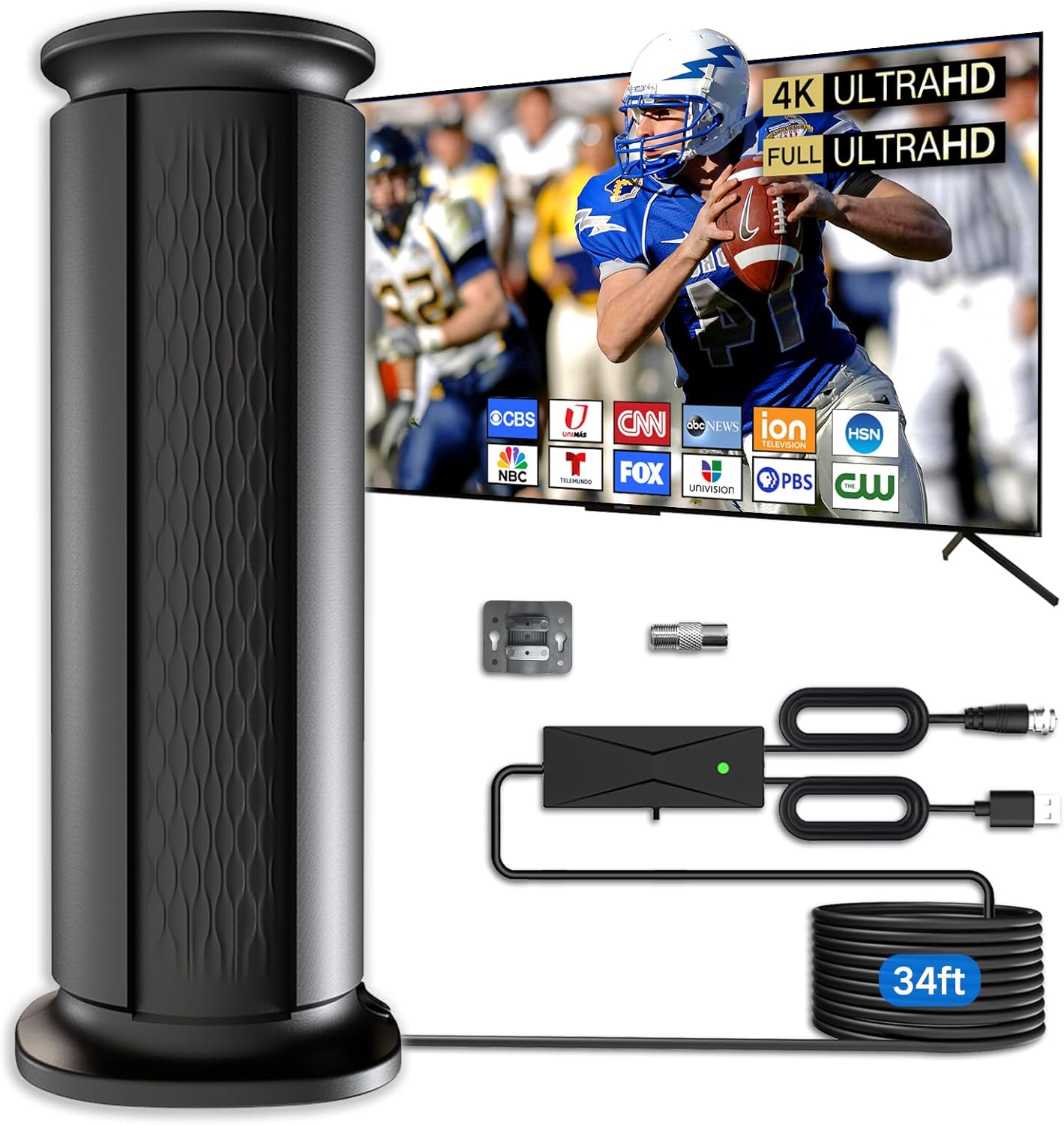 2025 Upgraded TV Antenna Up 2200+ Miles Range, Digital Best Antenna for Smart Tv Indoor/Outdoor 4k Local Channels, Amplified HDTV Antenna Long Range with Amplifier Signal Booster/Thic Cable (34ft)