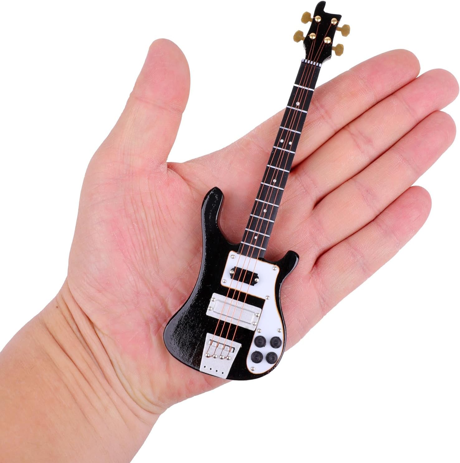 Wooden Miniature Electric Bass Guitar with Stand and Case Mini Musical Instrument Electric Bass Guitar Replica Collectible Figurines Model Home Decoration Birthday Gifts (6.31"x1.89"x0.28") - Image 3