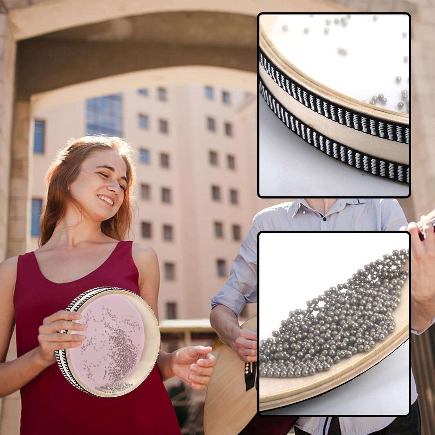 Fasmov 3 Pieces Wave Bead Sea Drum, Wave Sound Drum with Hardwood Shell Musical Instrument Percussion for Home School Supplies, 6 Inch, 8 Inch, 10 Inch - Image 5