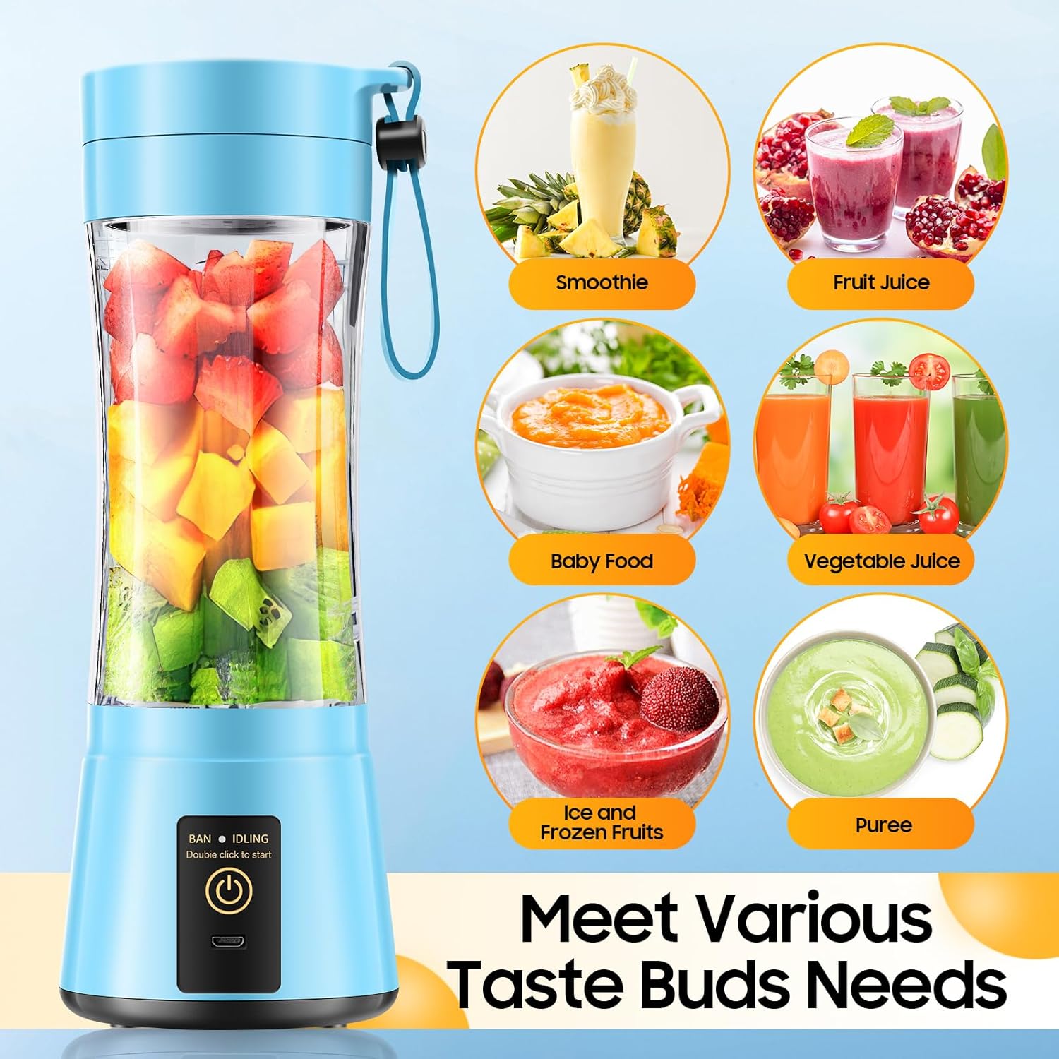 Cordless Portable Personal Size Blender - Mini Blender Make Smoothies and Shakes, 380Ml BPA Free Travel Cup, Powerful Blending Suit in Office/Home/Gym - Image 2