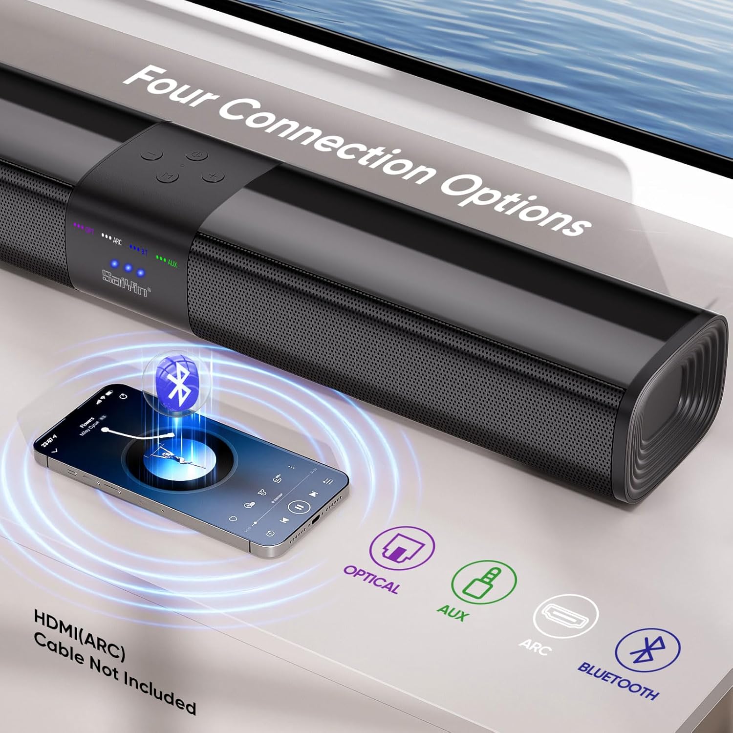 Saiyin Sound Bars for Smart TV with Subwoofer, Soundbar with Optical/ARC/AUX and Bluetooth 5.3 Inputs, Surround Sound System with 5.25 Inches Woofer,Treble and Bass Adjustable - Image 4