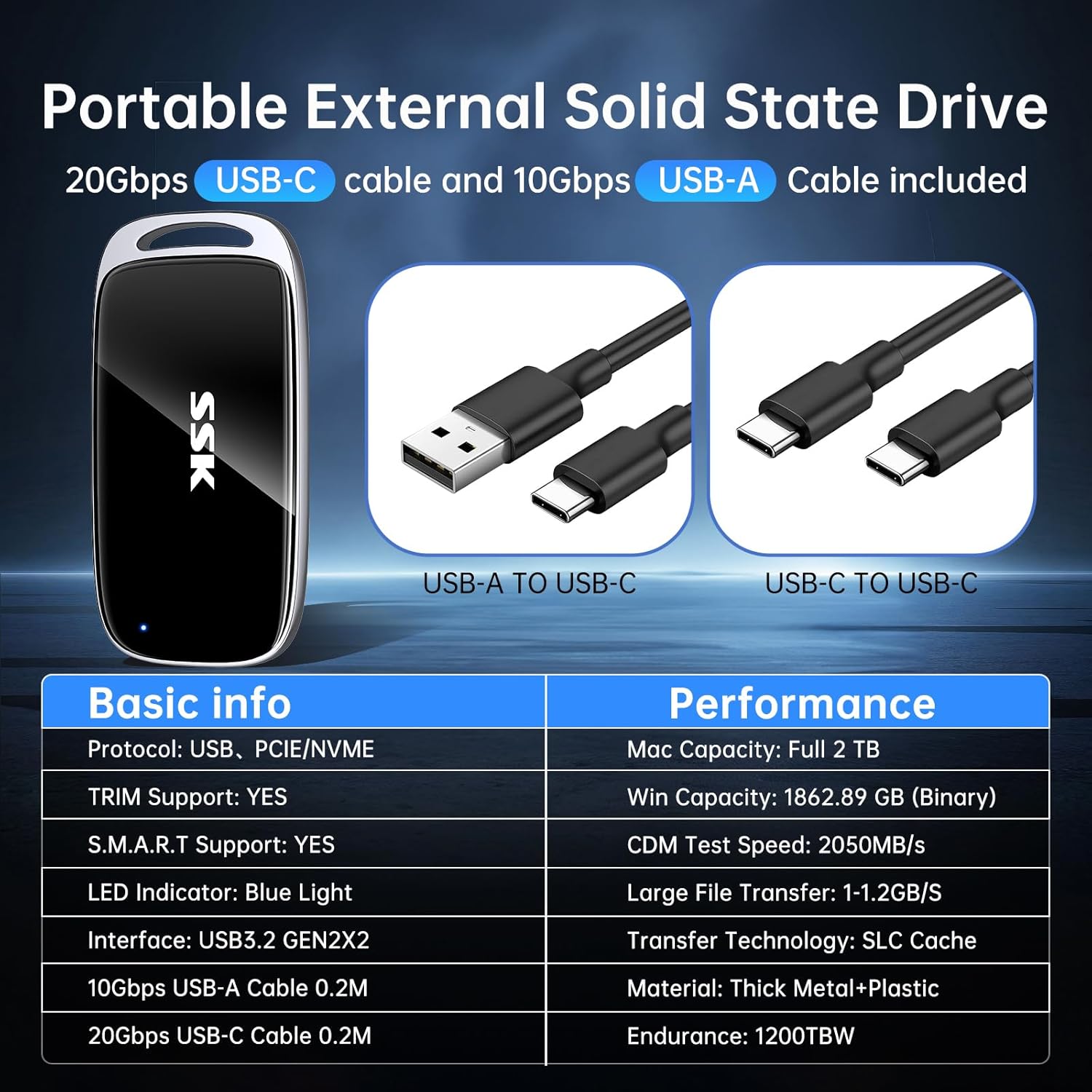SSK 2TB SSD External Hard Drive, Portable SSD Drive up to 2000 MB/s, USB 3.2 Gen2X2 External Solid State Drives for iPhone 15/16 PRO、Mac、Phone OTG、Laptops with LED Indicator - Image 8