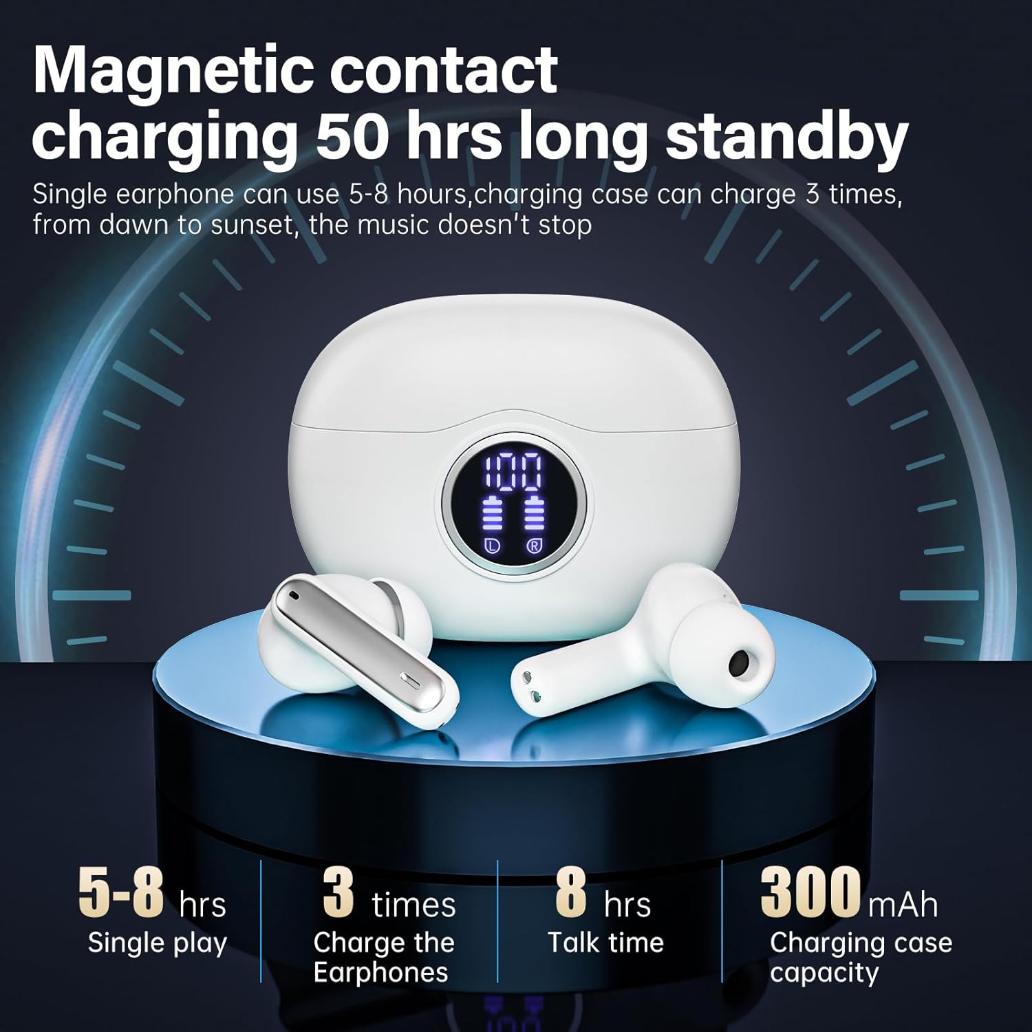 A10 Pro Wireless Earbuds, Bluetooth 5.3 Headphones HiFi Stereo 50H Playback LED Digital Display Ear Buds with ENC Noise Canceling Headset, IPX7 Waterproof Earphones for Gym/Running/Work - Image 3