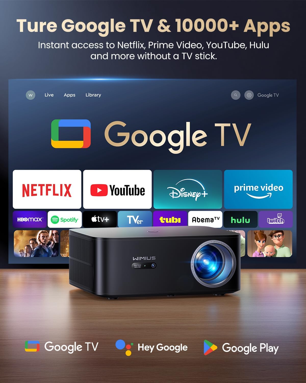Google TV 4K Supported Smart Projector,Outdoor & Home Theater Projector with Wi-Fi 6 and Two-Way Bluetooth 5.2,Auto Focus & Keystone,800 ANSI,WiMiUS K13 Movie Proyector for Indoor & Outdoor Use - Image 2