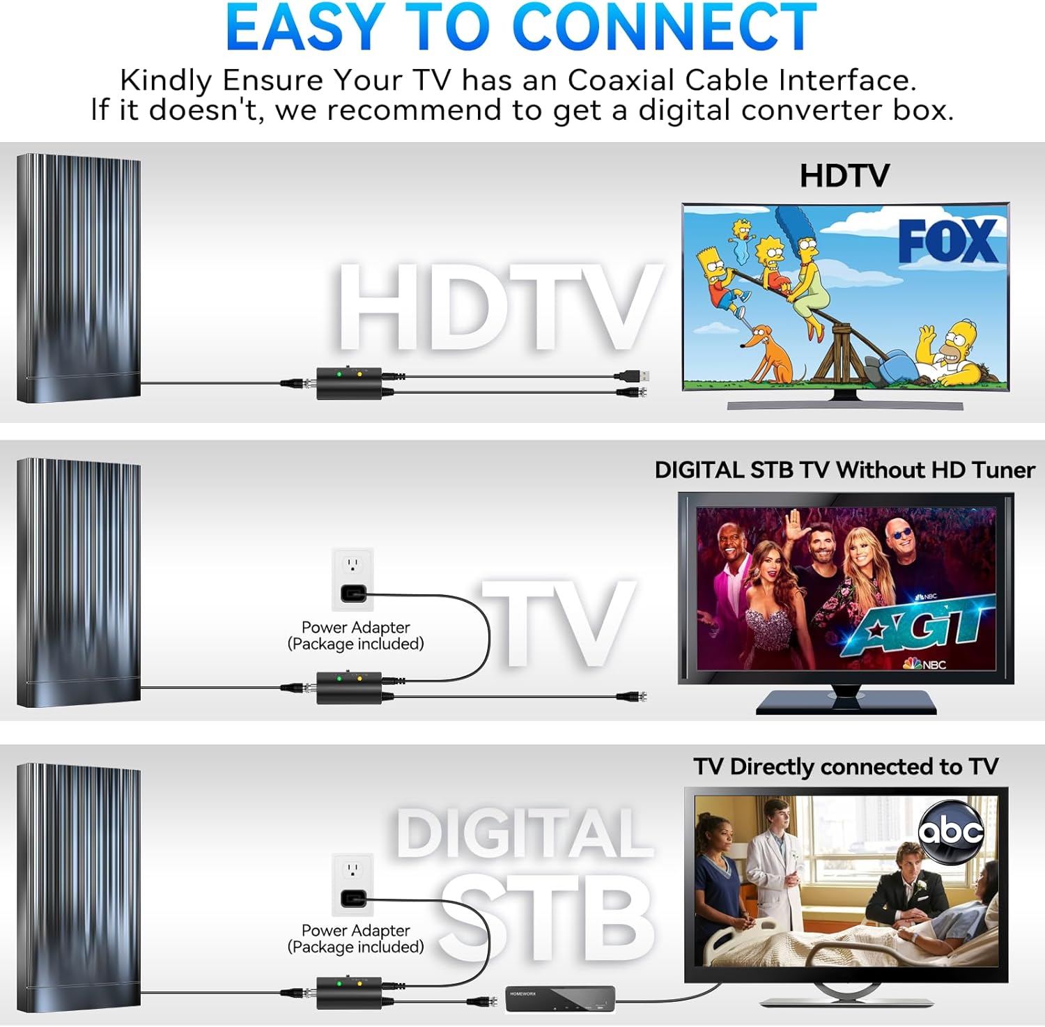 3500+ Miles Tv Antenna Indoor, 2025 Digital Antenna for Smart Tv Outdoor, Strongest HDTV for Local Channels with Amplifier, Signal Booster & 52FT Coax Cable/AC Adapter Support 8K 4K 1080p - Image 7